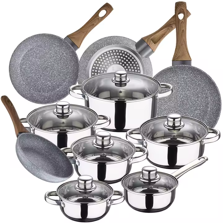 San Ignacio Batería de Cocina 12 Piezas en Acero Inoxidable y Aluminio Forjado con Juego de Sartenes - 1