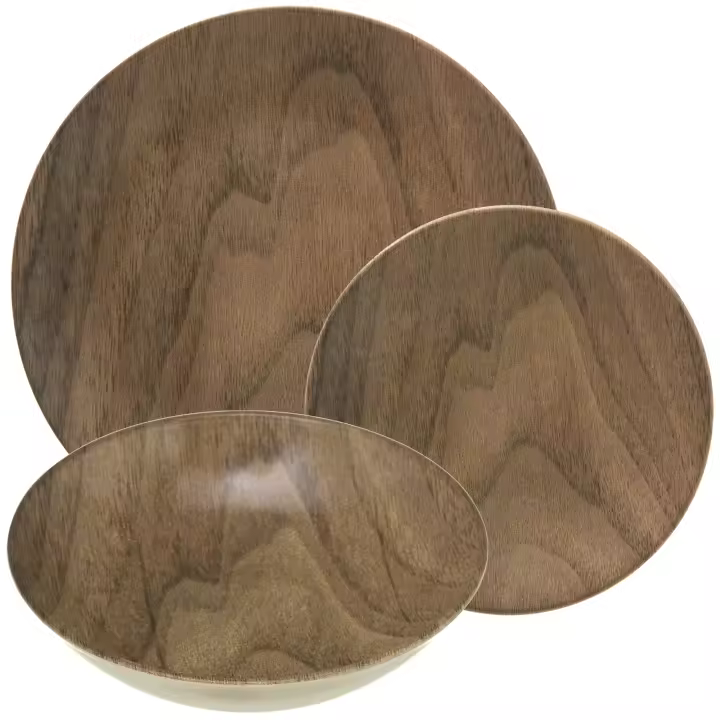 Wellhome Vajilla Cerámica Efecto Madera 18 Piezas: Platos Llanos, Soperos y de Postre - 1