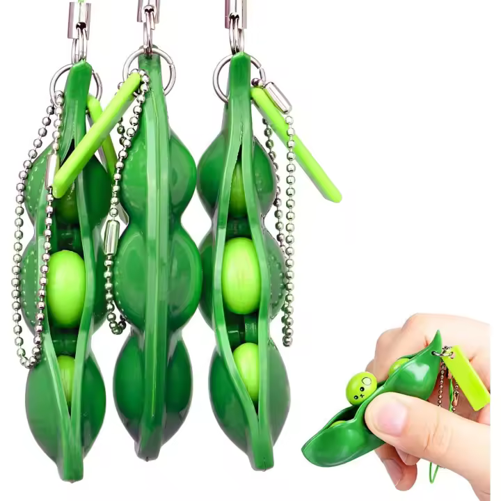 Squeeze Soybeans Fidget,3 pcs Pea Pod Fidget Relief Anxiety and Stress Fidgets Keyring Squishy Bean Keychain - 1