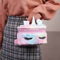 Women Girls Kids Fluffy Faux Fur Unicorn Makeup Bag Small Cosmetic Organizer Plush Travel Storage Bags Toiletry Kit Case - details 0