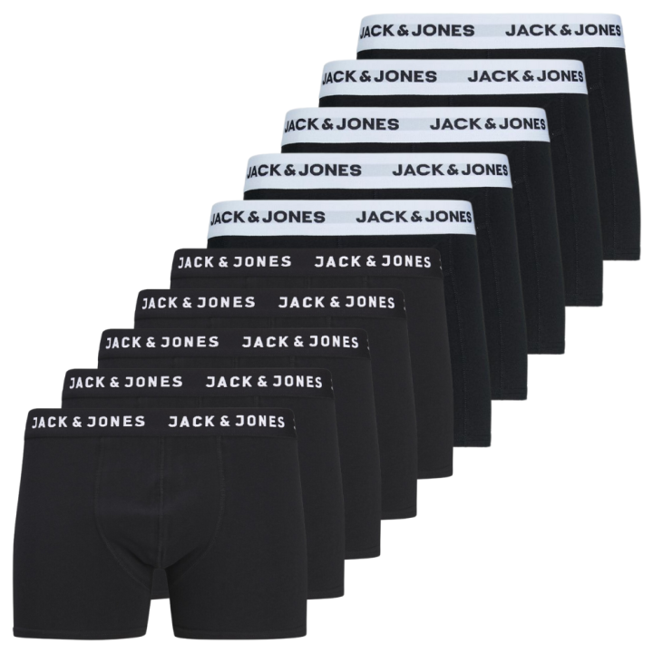 Jack & Jones Jacdaniel - Pack de 10 Bóxers de Algodón Elástico para Hombre - Negro/Blanco - 12274760