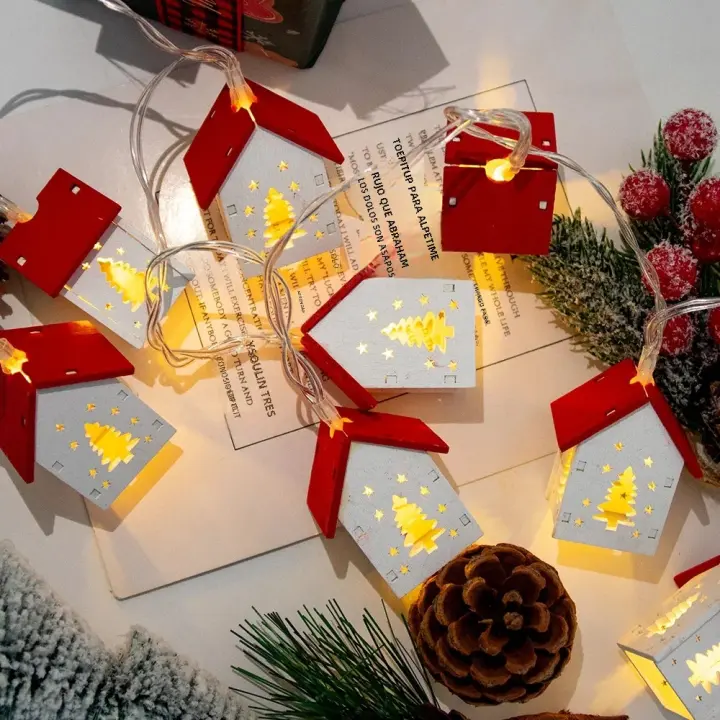 Luz De Navidad En Forma De Casa De Madera Con 10 LEDs De 1.5M Adorno Colgante Para Árbol De Navidad Decoración Para El Hogar Regalos De Navidad 2024 - 1