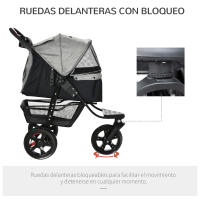 PawHut Cochecito para Mascotas Plegable Carritos para Perros con 3 Ruedas Puerta Ventanas de Malla Cesta de Almacenaje y Correas de Seguridad Marco Acero 109,5x57,5x106,5 cm - details 3