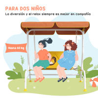 Outsunny Balancín de Jardín Exterior Columpio de Jardín Infantil de 2 Plazas con Patrón de León Toldo Ajustable en Ángulo Carga 60 kg 110x70x110 cm Amarillo - details 3