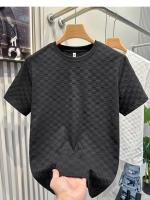 Camiseta De Hombre Elegante Y Lujosa a Cuadros Veraniega Con Mangas Cortas Estilo Casual Versátil De Terciopelo Suave Para Viajes - details 5