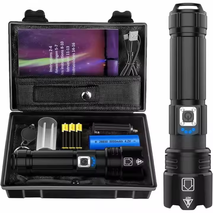 Ultra Powerful LED Interior, 10000 Lúmenos Recargable, Lámpara Tactica Impermeable IP67, Antorchas P70 5 Modos, Zoomable, para Acampar Senderismo Emergcia (With Bathería) [Clase de eficiencia energética A +++] - 1