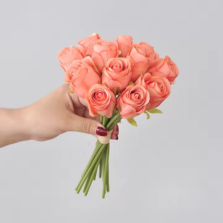 Bouquet De Rosas Rosa De 24CM Decoración Para El Hogar Propiedades Fotográficas Guía De Carretera Para Boda Flores Artificiales - 1