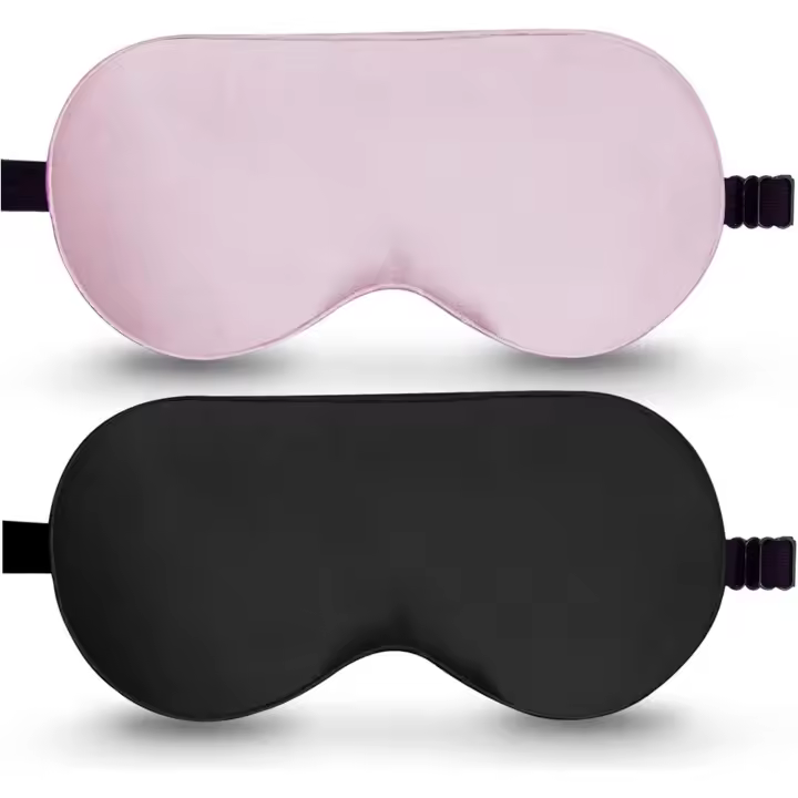Lot de 2 masques de sommeil, pour les yeux, en soie pure 100% naturelle avec sangle réglable, bloque la lumière, réduit les yeux gonflés - 1