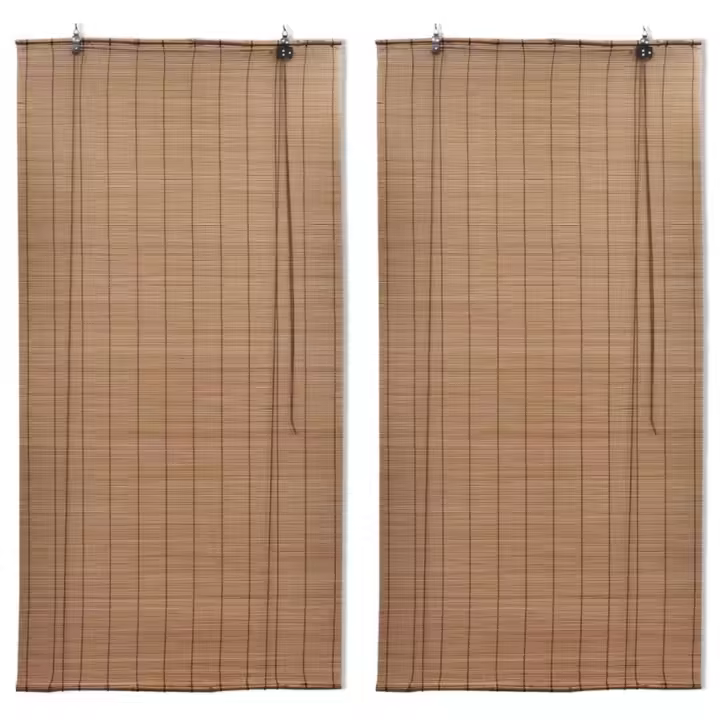 vidaXL Estor enrollable de bambú 2 unidades marrón 120x220 cm - 1