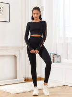 CHRLEISURE Conjunto De Yoga Para Mujer 2 Piezas Sin Costuras Top Deportivo Con Hollow Y Leggings De Entrenamiento Elásticos - details 0
