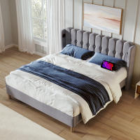 Cama Doble Tapizada 140x200 cm | Carga USB Typo-C Integrada | Robusta Estructura with Somier Metálico | Diseño Juvenil Moderno | Ideal para Dormitorios y Habitaciones de Invitados - details 0