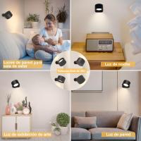 Lámpara de pared LED, Aplique de pared Interior 2 Pcs Puerto de carga USB, Control tácil 3 grados de Brillo temperature de 3 Colores Focos de pared libre giratorios Luces - details 4