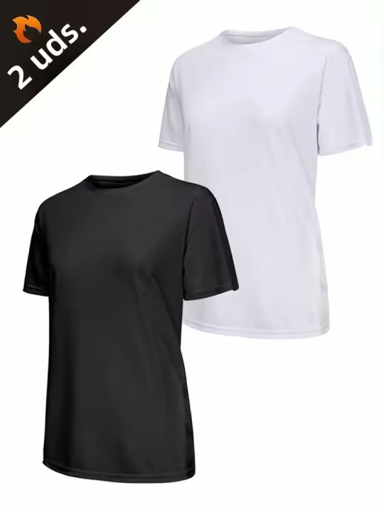 2Pcs Camiseta Deportiva Ligera Y Secado Rápido Para Mujer Color Sólido Transpirable Para Entrenamiento Fitness Running Gym - 1