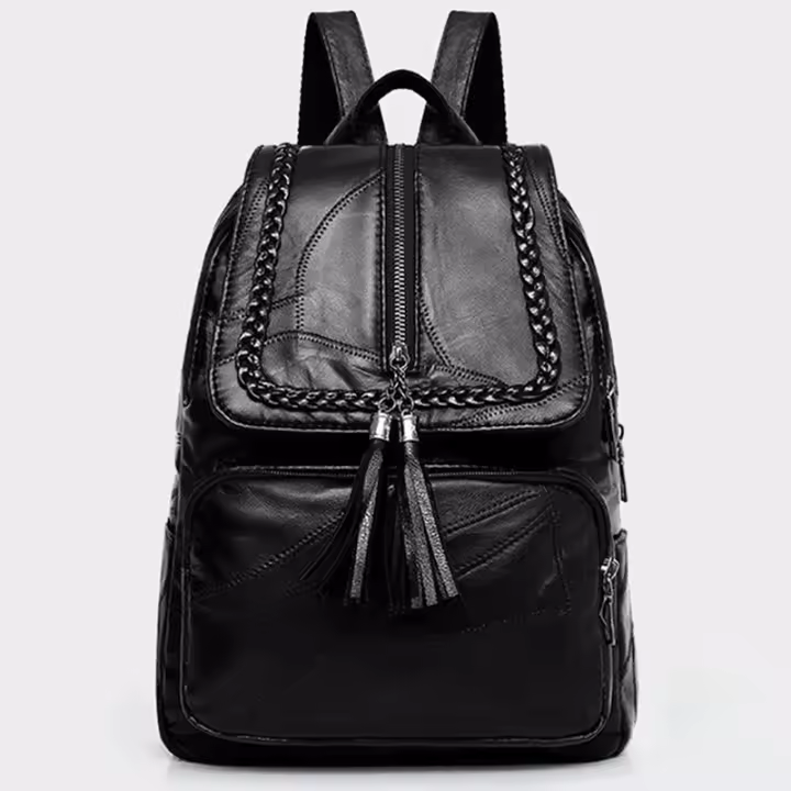 Mochila De Cuero PU Para Mujeres 2024 Bolso De Viaje Clásico Negro Impermeable Multi-funcional Bolso De Hombre Para Escuela - 1