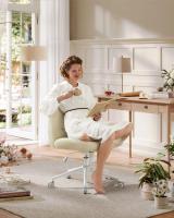 Silla de Oficina Contemporánea, Base de Estrella con Ruedas, Asiento Ancho y Cómodo, Altura Ajustable, Tela de Lino de Algodón, Silla Giratoria - details 1