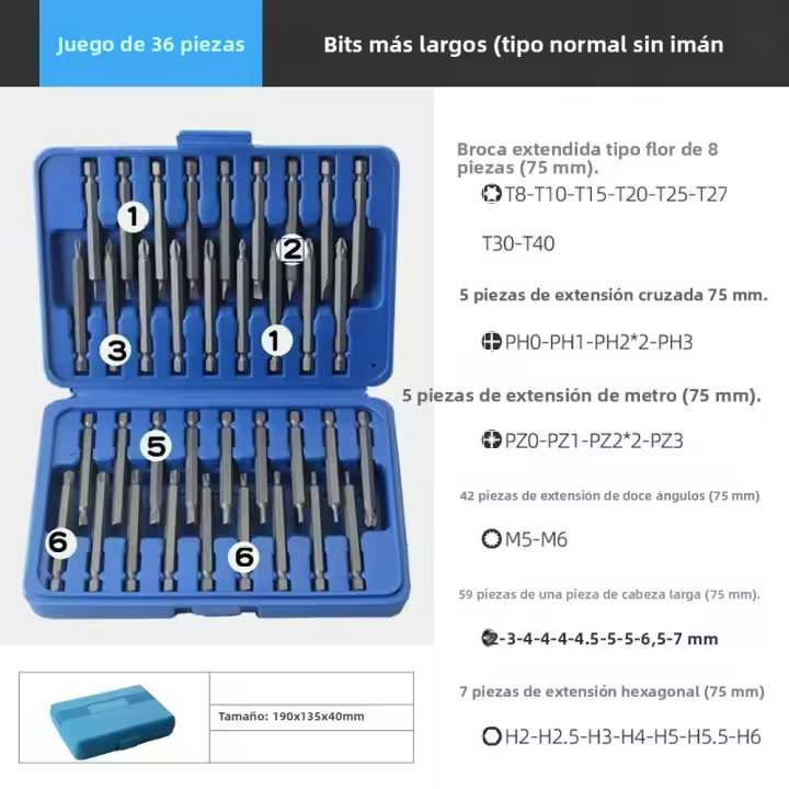 Juego De Extensión Para Destornillador Eléctrico 36/50PCS Barra De Cabeza Larga De Acero Al Carbono Para Taladro Eléctrico Herramienta De Perforación De Madera - 1