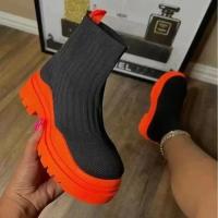 Botas De Mujer 2024 Nuevas En Gran Tamaño Con Color Caramelo Alta Elasticidad Transpirables Media Manga Suela Gruesa Botas De Moda Para Primavera/Otoño - details 3