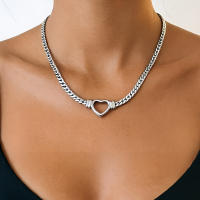 Collar De Cadena Cubana De Acero Inoxidable 316L Para Mujer Con Corazón Hueco Cadena Serpiente Plana Joyería De Moda Clavícula Hipóalergénica - details 0