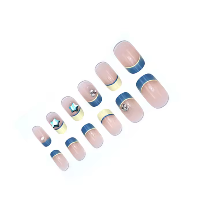 Uñas artificiales cuadradas con diseño de cristal brillante, uñas artificiales de cobertura completa para bricolaje en el hogar, Kit de manicura - 1