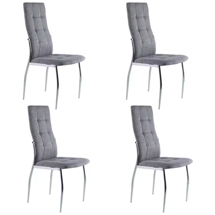 Pack 4 Sillas de Comedor Dest Estilo Moderno Tapizadas Patas Metal Color Gris - 1