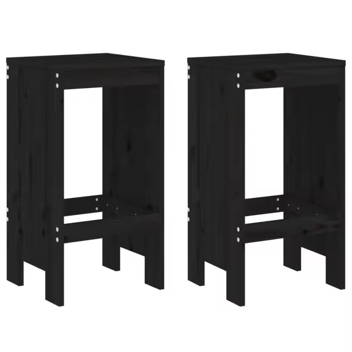 vidaXL Taburetes de cocina 2 uds madera maciza pino negro 40x36x75 cm - 1