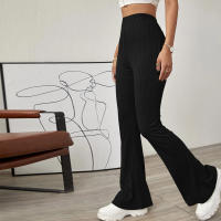 Pantalones De Yoga De Cintura Alta Ribbed Para Mujer Leggings De Fitness Y Ejercicio Con Pierna Flare Material De Poliéster - details 1