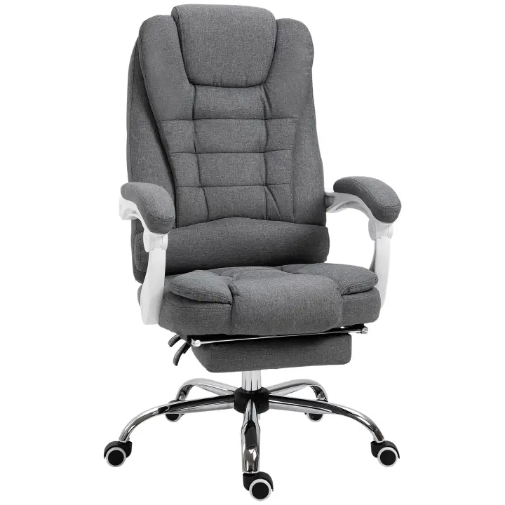 Vinsetto Silla de Oficina Silla de Escritorio con Reposapiés Silla de Computadora Regulable en Altura Aspecto de Lino Silla Ejecutiva Silla Giratoria Reclinable para Oficina Metal Gris - 1