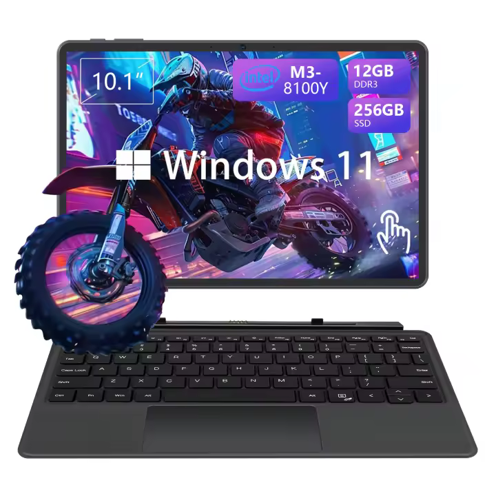 VANWIN Tablet 2 y 1 de 10,1 pulgadas 12 GB RAM 256 GB SSD Procesador Intel Core m3-8100Y Quad-Core 3,4 GHz Pantalla táctil IPS 800*1280, Windows 11 Pro, WiFi 6, Bluetooth 5,0, 3.400 mAh Ajustado para Trabajadores y Estudiantes - 1