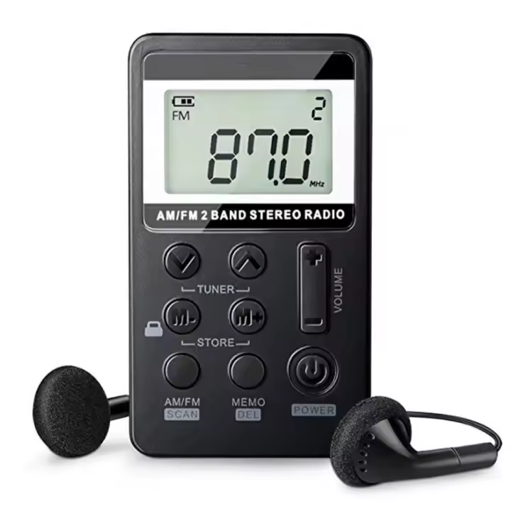 Estéreo con Radio de Bolsillo Am/FM con Auricular Pantalla LCD USB Recargable Excelente recepción DSP para Gimnasio, al Aire Libre, Biblioteca, Museo (Black) - 1