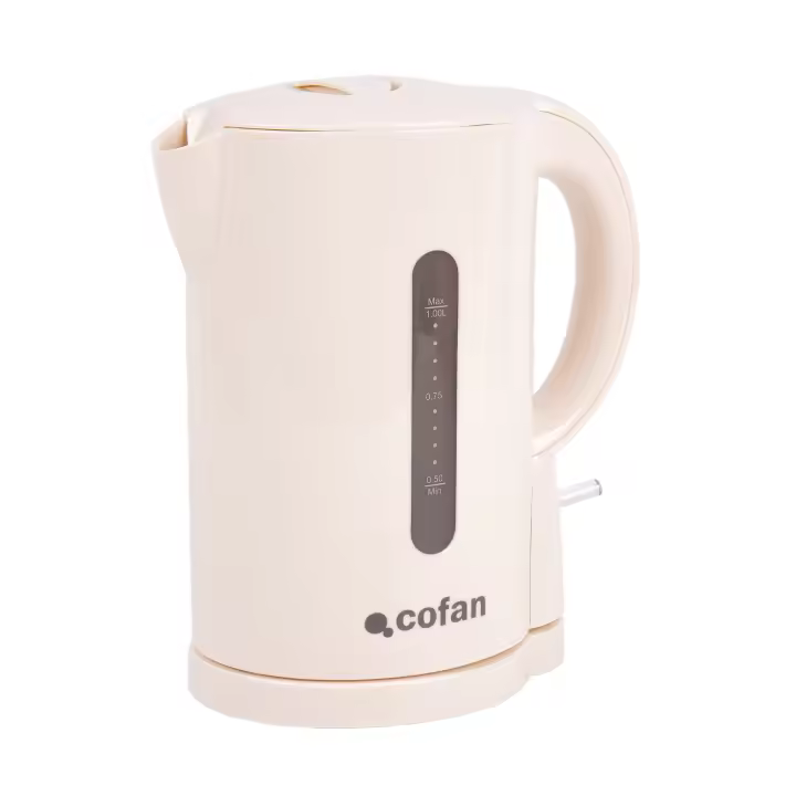 Cofan Hervidor de Agua Eléctrico con 1 Litro de Capacidad | Potencia: 1080 W | Color: Beige | Hervidor Compacto con Control Strix | Indicador de Nivel - 1