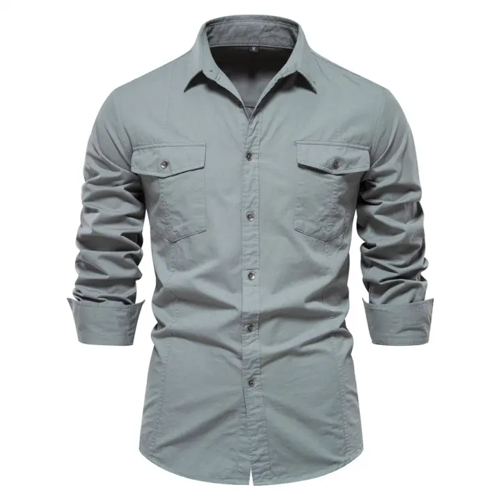 Otoño nuevo tamaño europeo Casual puro algodón moda de negocios Color sólido camisa de manga larga para hombres - 1