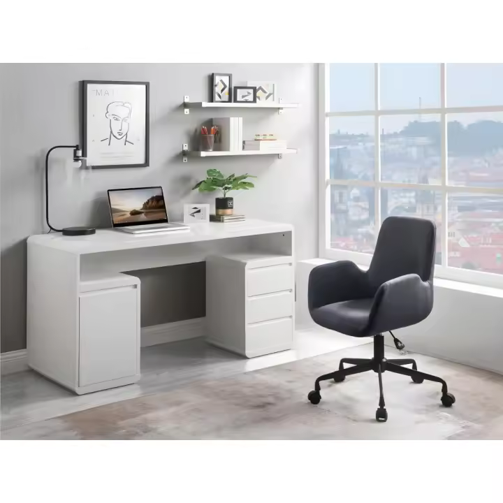 Vente-unique - Escritorio con compartimentos SERGUEI - MDF lacado blanco - 1