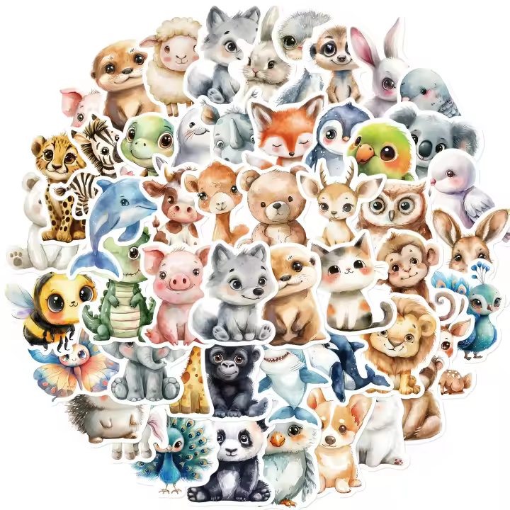 50PCS Etiquetas De Colores Acuáticos Con Animales Para Bolso Móvil Tableta Taza De Bebida Y Equipaje Etiquetas Impermeables De Plástico - 1