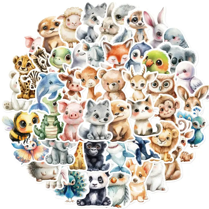 50PCS Etiquetas De Colores Acuáticos Con Animales Para Bolso Móvil Tableta Taza De Bebida Y Equipaje Etiquetas Impermeables De Plástico - 1