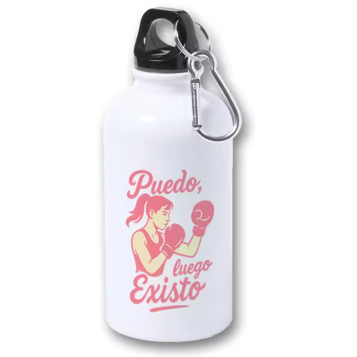 MERCHANDMANIA Bidón 400ml metálico frase motivadora puedo luego existo para viaje y deporte - 1