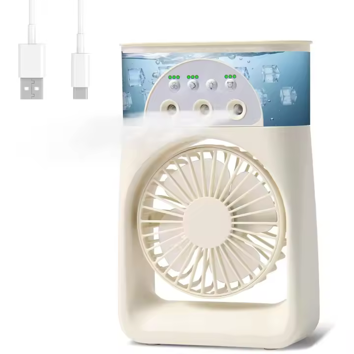 Mini Aire Acondicionado Portatil 4 en1,Mini Enfriador de Aire de 250ml,Refrigerador de Aire Móvil Ventilador USB,3 Velocidades,7 LED Climatizador Portatil para Dormitorios,Oficinas - 1