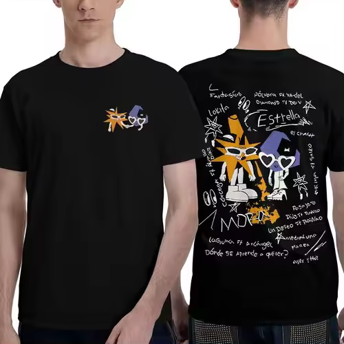 Camiseta de Manga Corta, 100% Algodón, Ropa Unisex para Hombres y Mujeres en 5 Tallas, Camiseta Negra CON DOBLE ESTAMPADOS, Cuello redondo. - 1