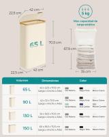 Cesto de Ropa Sucia con Tapa 65L, Plegable, Forro de Malla Extraíble, Tejido Oxford, Asas de Bambú, 42x22.5x70.5 cm - details 7