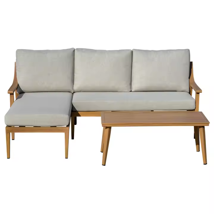 Conjunto de muebles de Jardín Outsunny, para 3 personas, Con sofá Doble chaise longue y Mesa, Diseño de trinquete weatherproof, ideal a parterrrazas y Balconies - 1