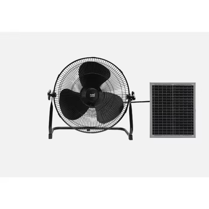 FABRILAMP Ventilador MOTOR DC Indistrial Solar Ciclon 20w Negro 5velocidades 3asp.negras C/puerto Usb Orientable 43x46x40cm panel solar BATERIA DE LITIO y funcionar 9H  con CABLE DE 4,20 METROS  Equipado con PUERTO USB CALIDAD TOP DE CONFIANZA - 1