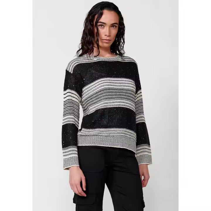 Koroshi Jersey tricot de manga larga con cuello redondo para mujer de color negro - 1