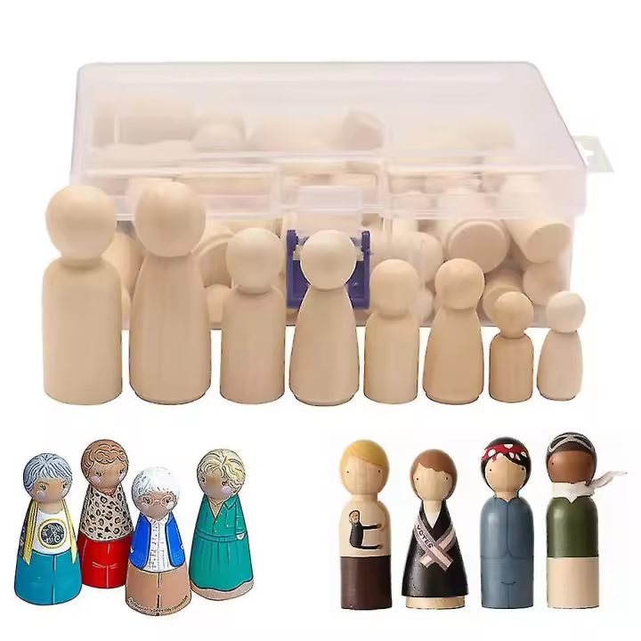 Figuras de madera, 50 piezas de marionetas de madera para hacer tú mismo, marionetas humanoides para niños, juguetes para manualidades, 4 tamaños - 1