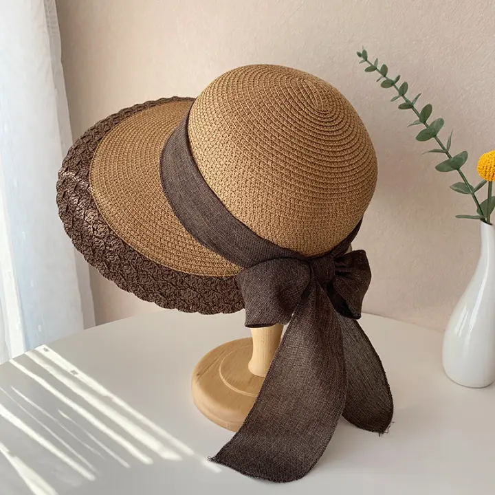 Sombrero De Paja Para Mujer Verano Protección Solar Plegable Gran Alas Sombrilla De Playa Exterior Resistente Al Sol - 1