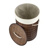 HOGUITA-Cesto de Bambú con Tapa para Ropa Sucia, Cubo Plegable para Colada de Lavandería con Asa de Cuerda, Cesta Redonda Plegable Ideal para el Hogar, Ropero de Bambú Funcional y Práctico para Organizar tu Espacio de Lavandería - details 4