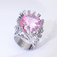 Andara  Sterling Silver Ring Inlaid Pink Crystal Zircon Exaggerated Ring For Woman Wedding Jewelry Gift - details 6