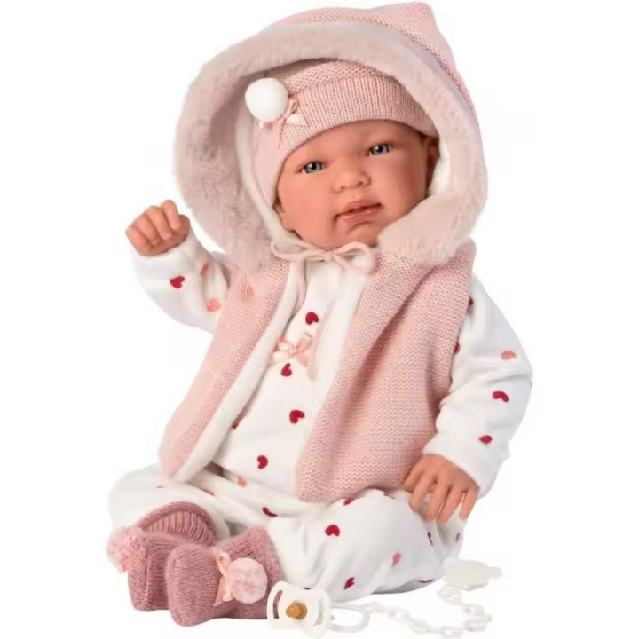 Muñeca Bebe Tina Pelele Rosa con Capucha Newborn Llorens - 1