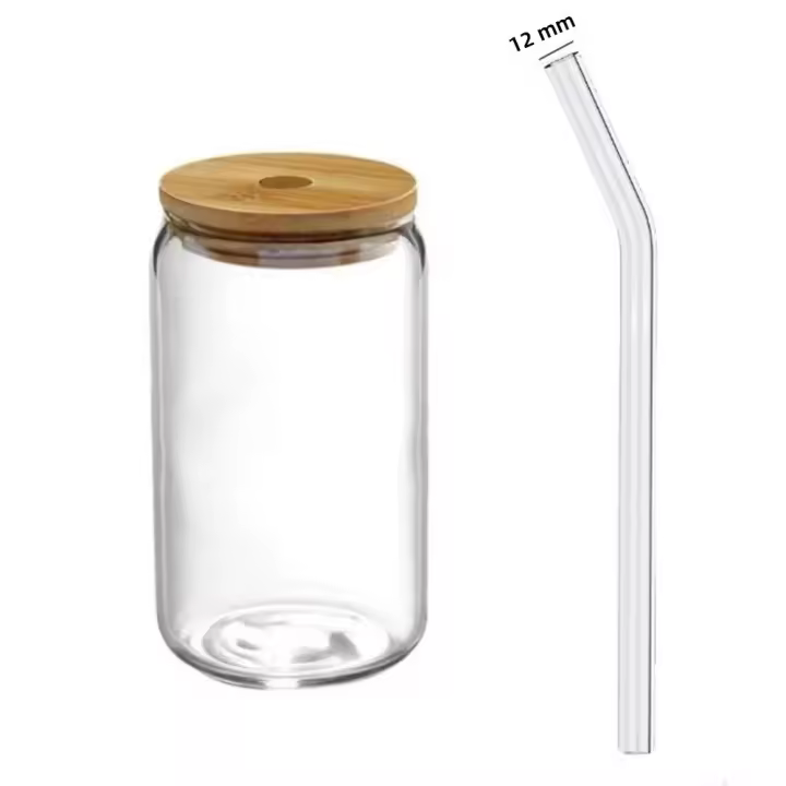 Juego De 1/4/6 Copas De Vidrio Con Tapa Y Pajita Alta Borosilicato Para Jugo Cerveza Leche Mocha Taza De Bubble Tea Transparente - 1