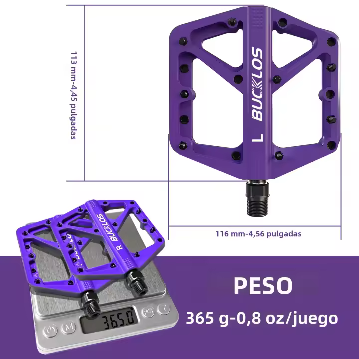 Pedales De Bicicleta BUCKLOS Plataforma MTB Nylon Pedales Planos Con Rodamientos Sellados Para Mountain Y Road Bicicleta Ultraligero Peso Aproximado 360g - 1