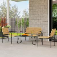 Outsunny Conjunto Jardín Exterior de Ratán Conjunto Terraza Resistente a la Intemperie Muebles Jardín Exterior con 2 Sillones Sofá de 2 Plazas y Mesa de Tablero de Vidrio Templado Natural - details 1