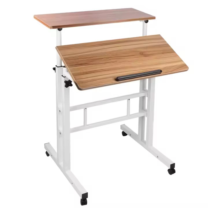 Escritorio de computadora con altura ajustable, mesa para portátil con ruedas y tablero inclinable, 60 x 60 x 67-115 cm - 1